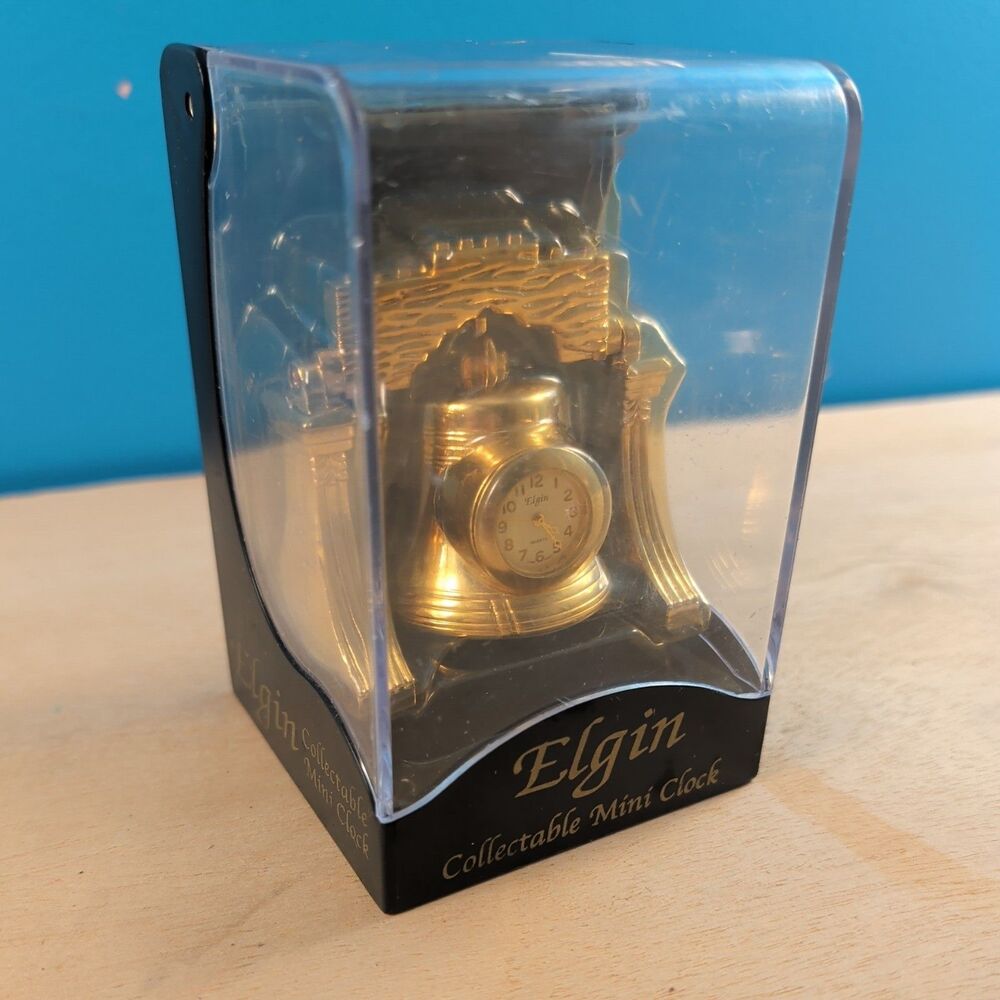 Elgin Mini Liberty Bell Collectable Clock Gold Tone Never Used